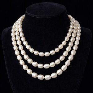 Endless Opera-Length White Freshwater Pearl Necklace 32” Hand-Knotted AA Luster